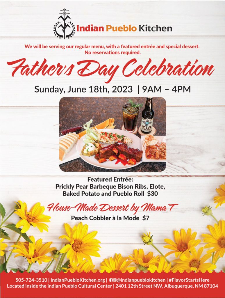Father's day menu at the Indian Pueblo Kitchen